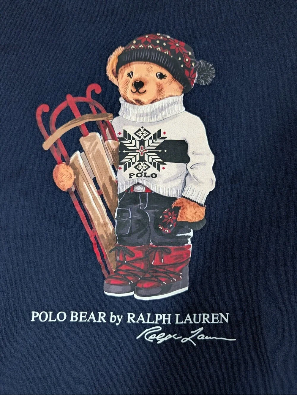 Polo Ralph Lauren Girls M 10 12 Navy Polo Bear Sled Winter Graphic Sweatshirt